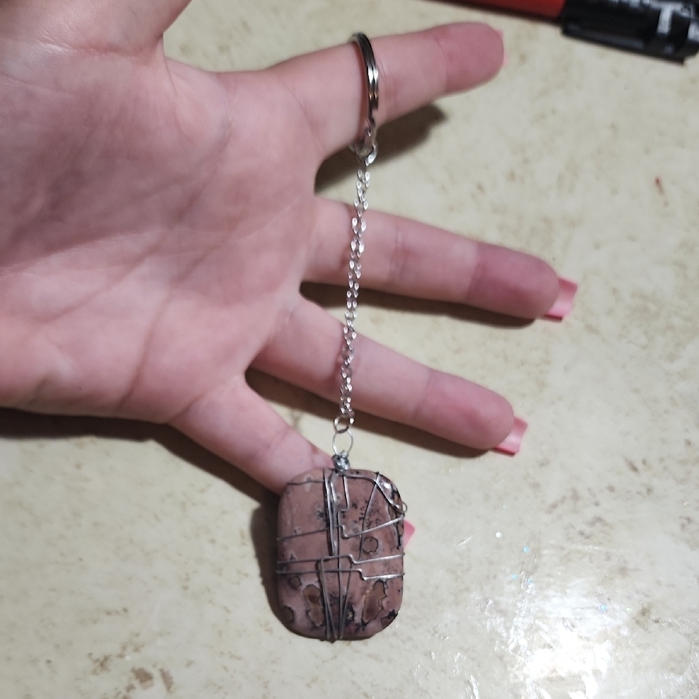 handwraped stone keychain